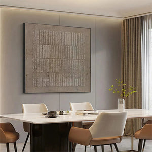 Javier Ramirez's TEXTURED BROWN GRID: Minimalist brown grid painting, modern wall art for dining room.