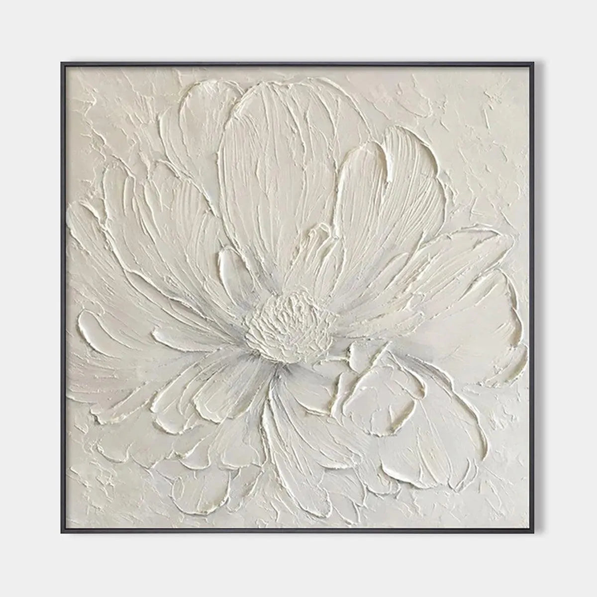 WHITE PEONY: Textured Minimalist Floral Painting in White