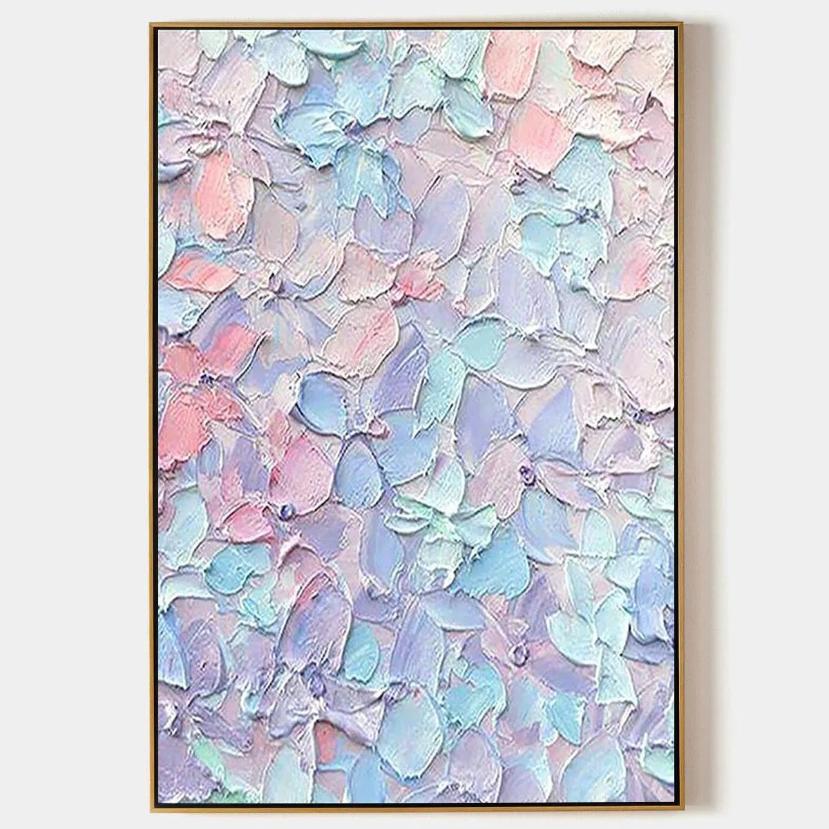 Textured Impasto Floral Painting in Pink, Blue, and Purple