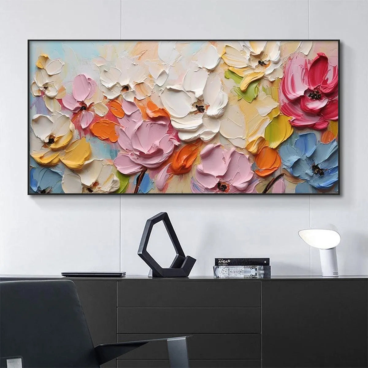 SPRING BOUQUET: Textured Impasto Floral Painting in Pastel Rainbow Colors