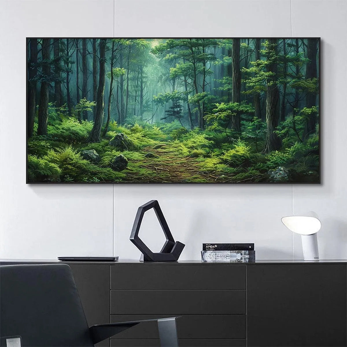 FOREST PATH: Panoramic Green Forest Landscape Painting