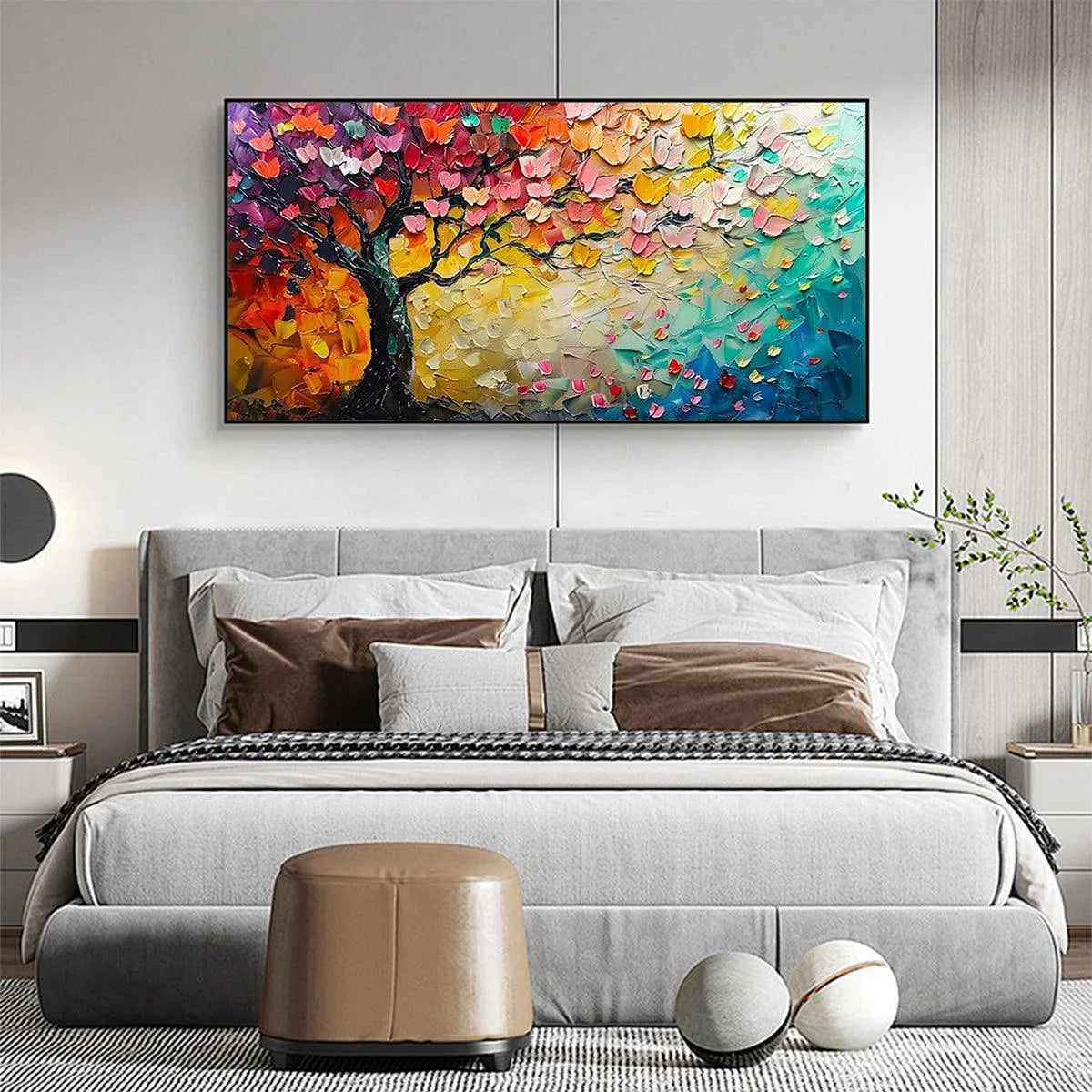 WHISPERS OF AUTUMN: Textured Impasto Tree Painting with Colorful Butterflies