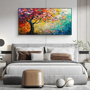 Whispers of Autumn textured impasto tree painting, autumn colors, framed, Liam O'Connell, bedroom decor