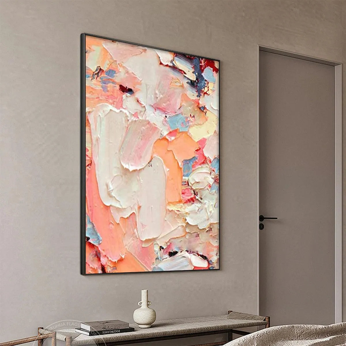 CORAL DREAM: Textured Abstract Painting, Pink and Orange Wall Art, Vertical Canvas, Impasto Decor