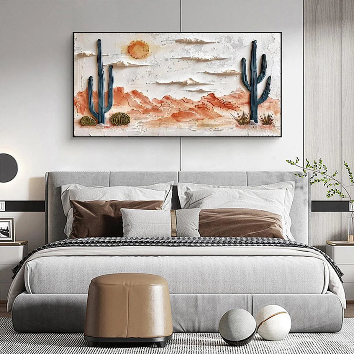 DESERT SUNRISE: Textured Desert Landscape Painting, Impasto Wall Art, Horizontal Canvas, Southwestern Decor