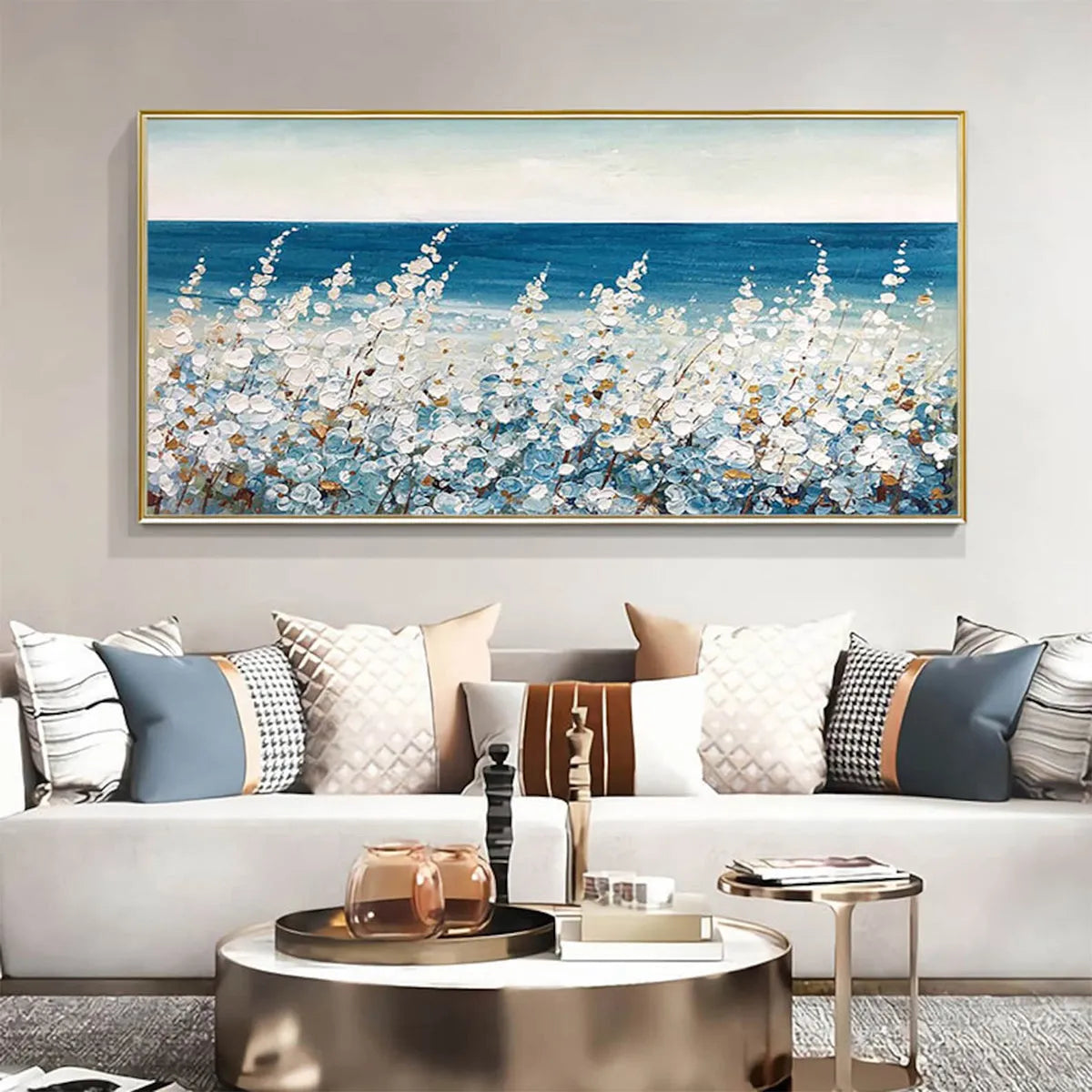 OCEAN BREEZE: Impasto Seascape Oil Painting in Blue and White