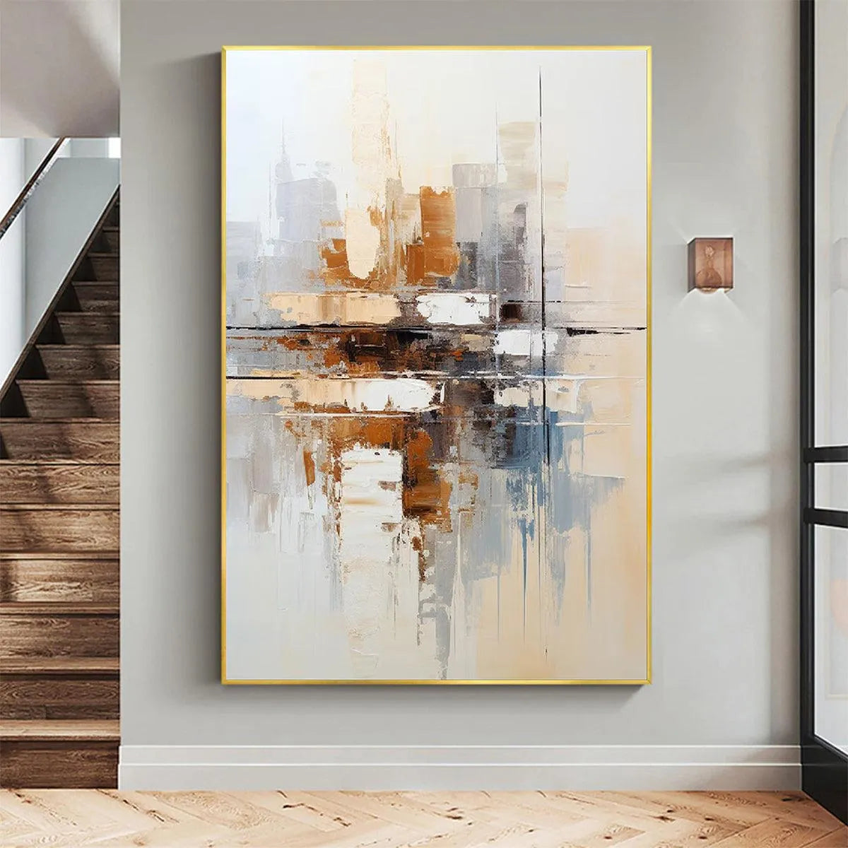 URBAN ABSTRACT: Beige Abstract Painting, Modern Wall Art, Textured Canvas, Vertical Artwork