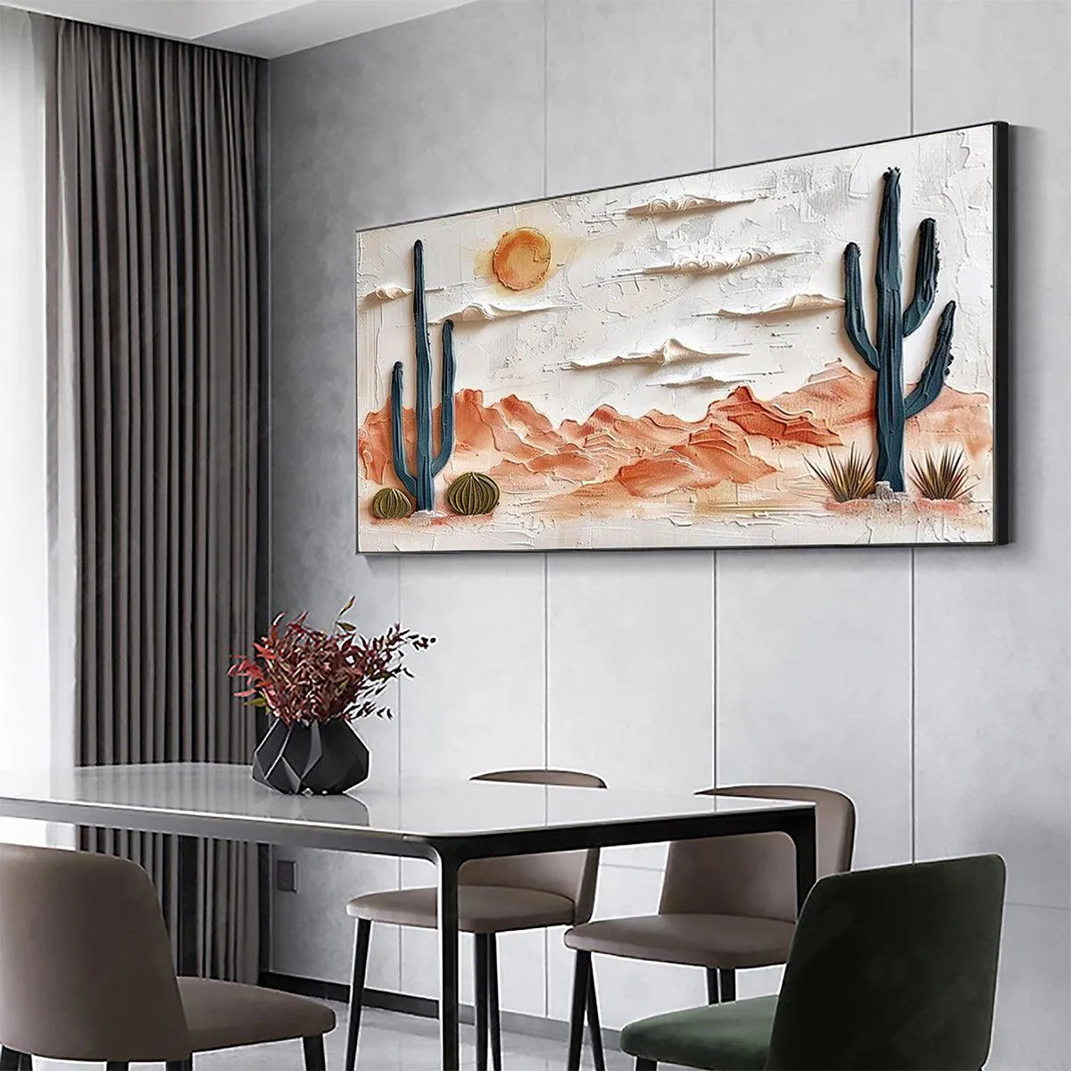 DESERT SUNRISE: Textured Desert Landscape Painting, Impasto Wall Art, Horizontal Canvas, Southwestern Decor