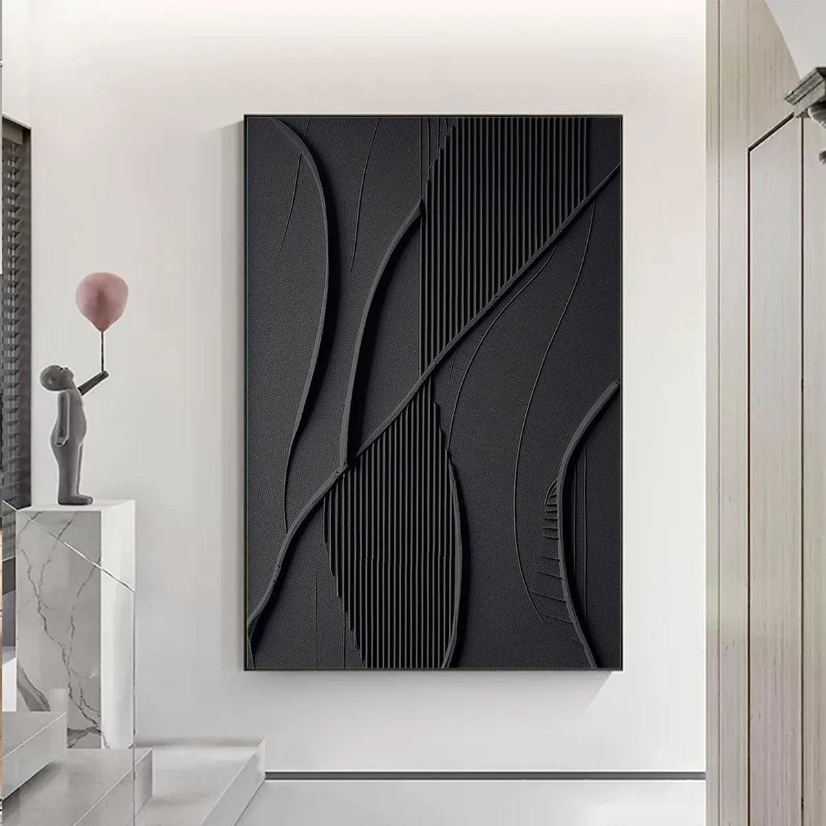 BLACK TEXTURED ABSTRACT: Minimalist Textured Painting