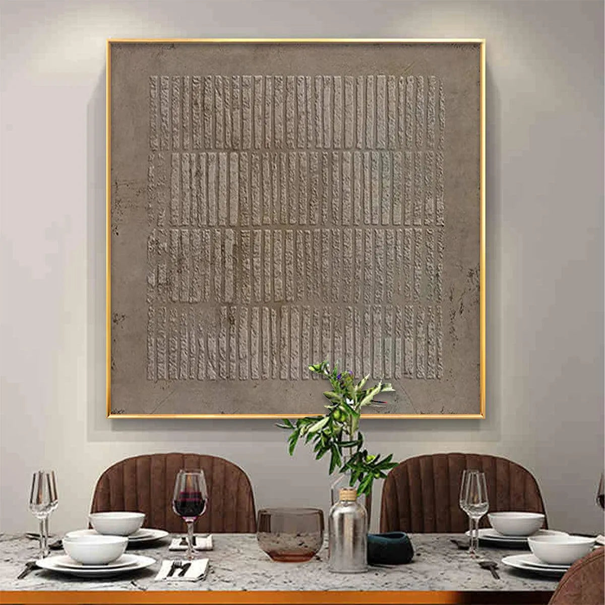 TEXTURED BROWN GRID: Minimalist Textured Painting