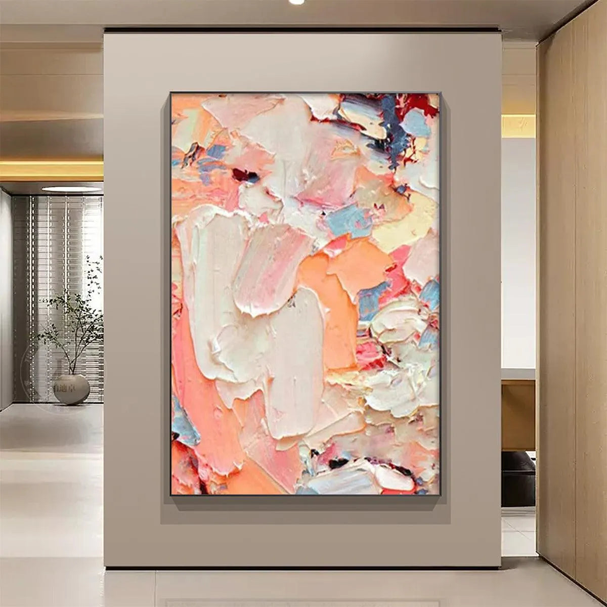 CORAL DREAM: Textured Abstract Painting, Pink and Orange Wall Art, Vertical Canvas, Impasto Decor