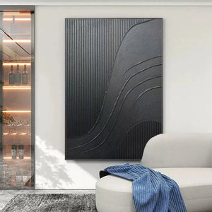 Javier Ramirez's Black Textured Curves painting, minimalist black textured abstract, modern wall art.