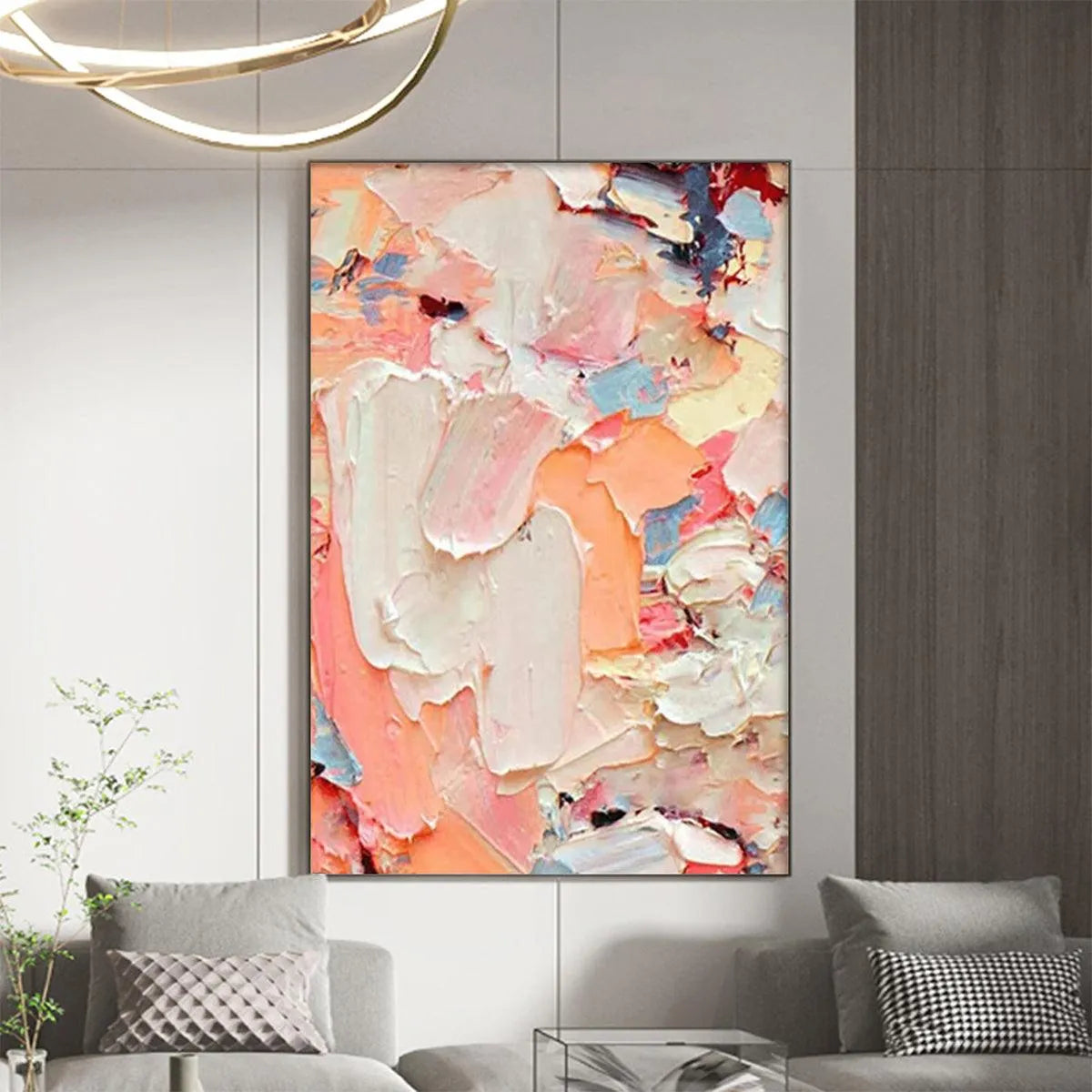 CORAL DREAM: Textured Abstract Painting, Pink and Orange Wall Art, Vertical Canvas, Impasto Decor