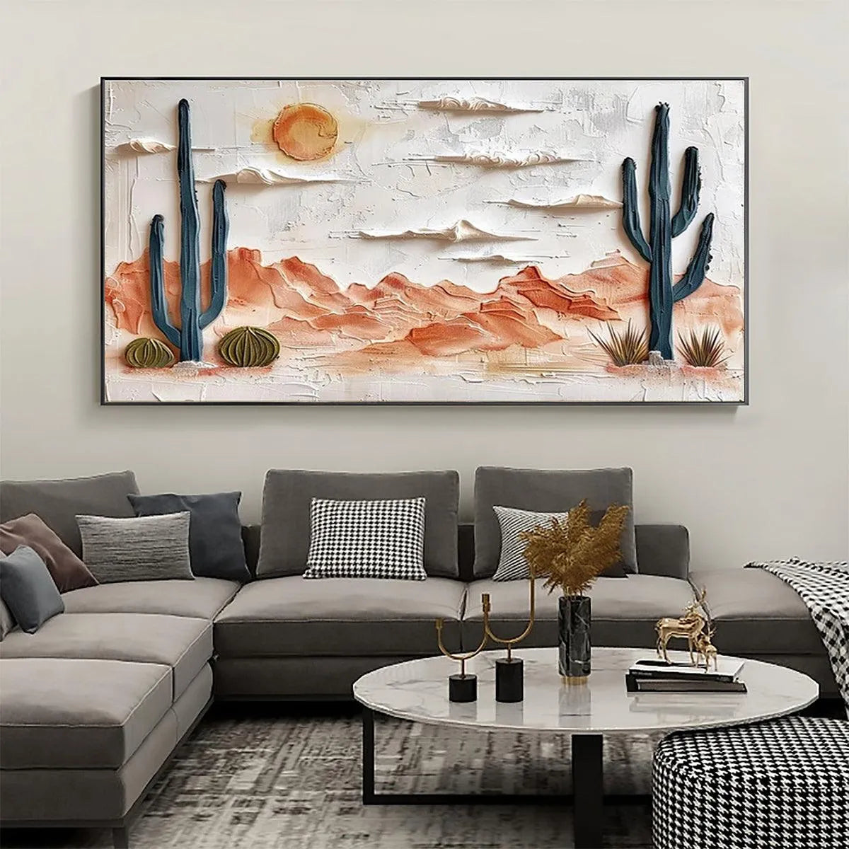 DESERT SUNRISE: Textured Desert Landscape Painting, Impasto Wall Art, Horizontal Canvas, Southwestern Decor