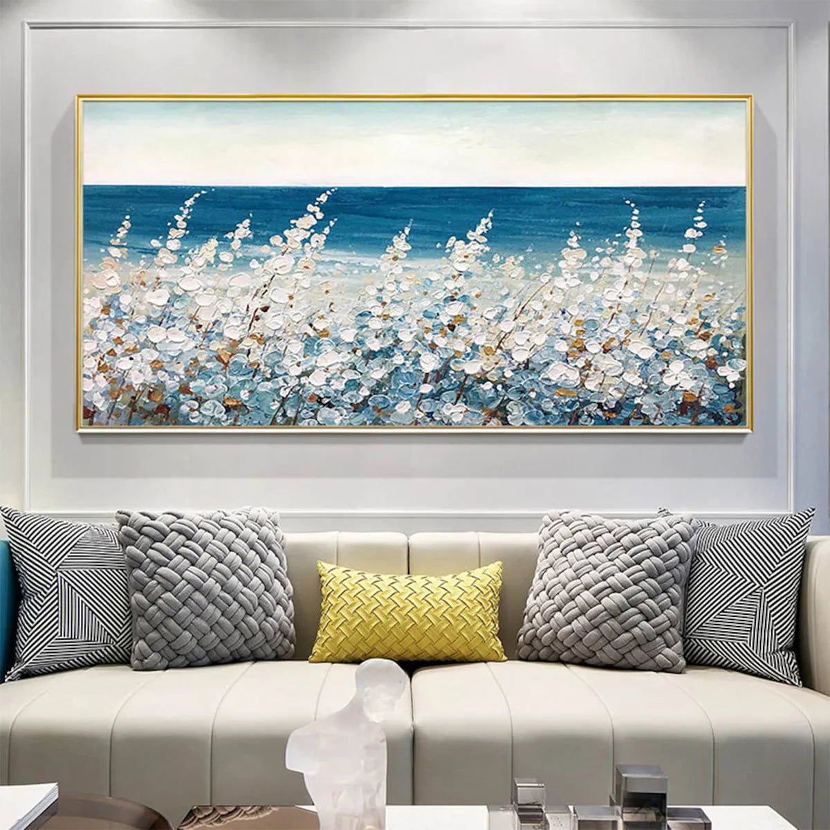 OCEAN BREEZE: Impasto Seascape Oil Painting in Blue and White