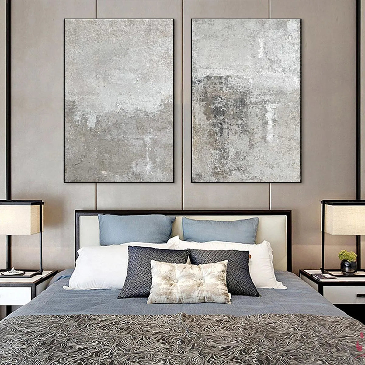 GREY ABSTRACT TEXTURED DIPTYCH: Textured Abstract Painting Set of 2, Vertical Wall Art