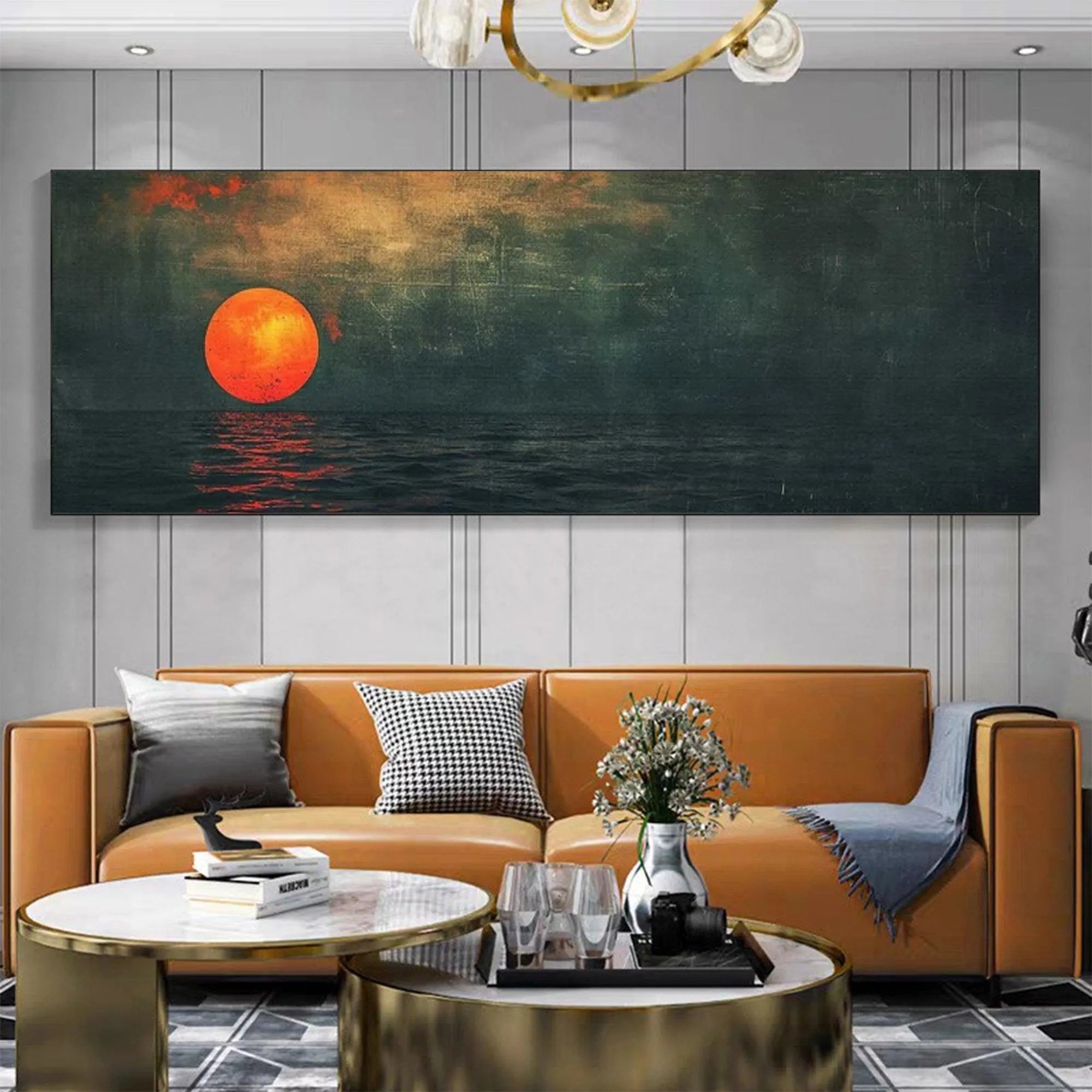 BLOOD MOON PANORAMIC: Sunset Painting, Panoramic Wall Art