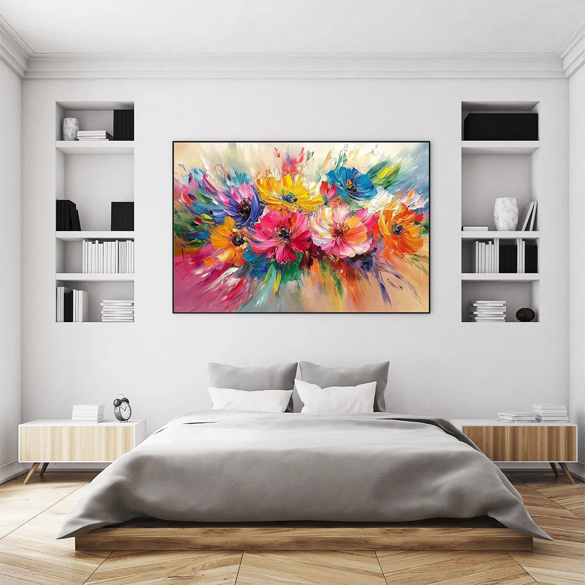 VIBRANT BLOOM: Impasto Floral Oil Painting in Vibrant Multicolor