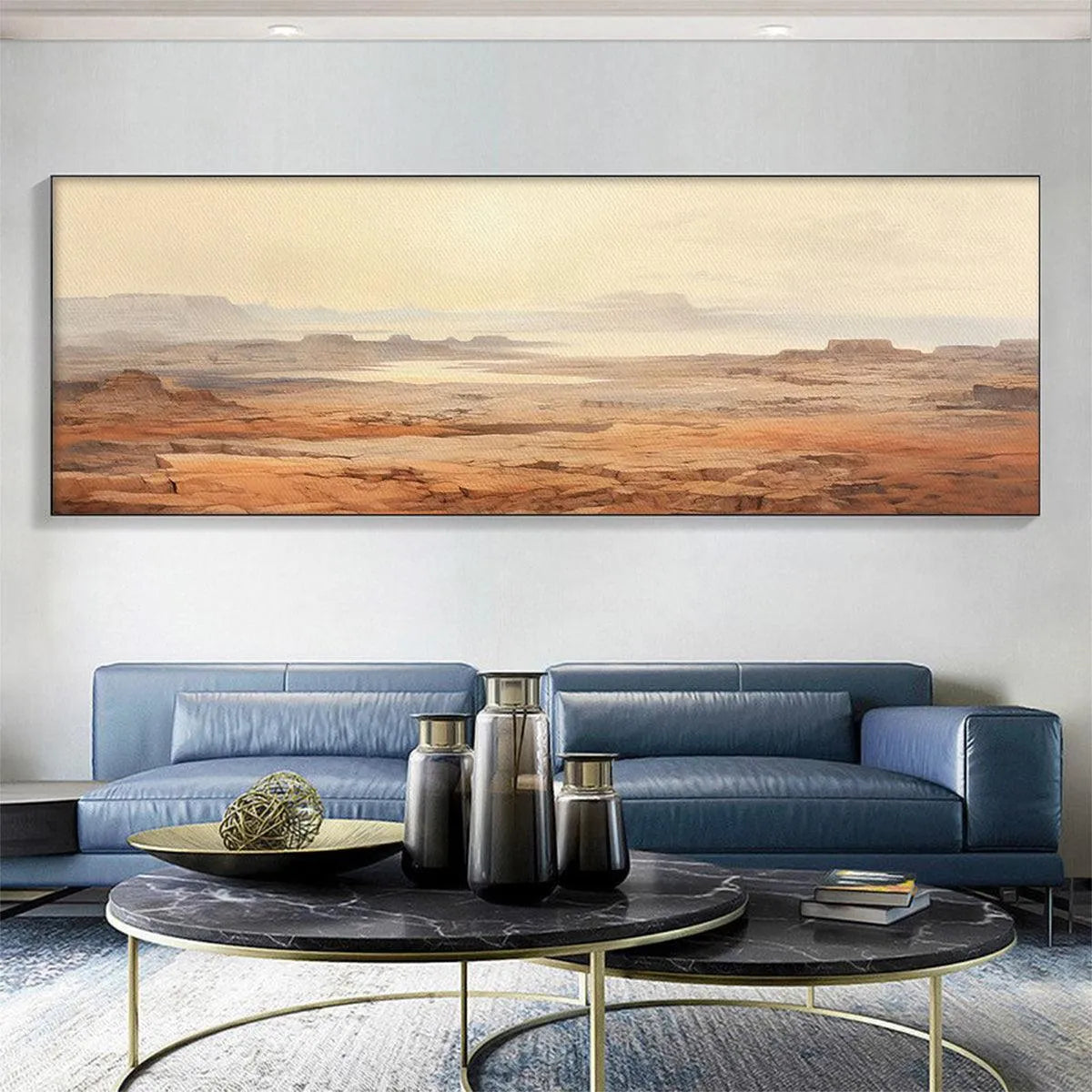 DESERT MIST PANORAMIC: Desert Landscape Painting, Panoramic Wall Art, Minimalist Decor