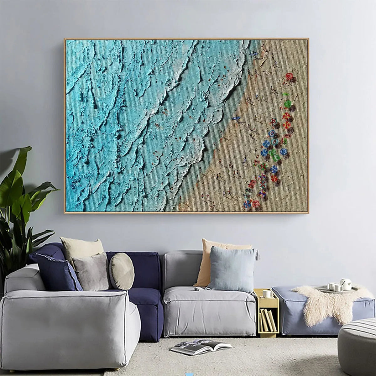 AERIAL VISTA: Impasto Beach Scene Oil Painting