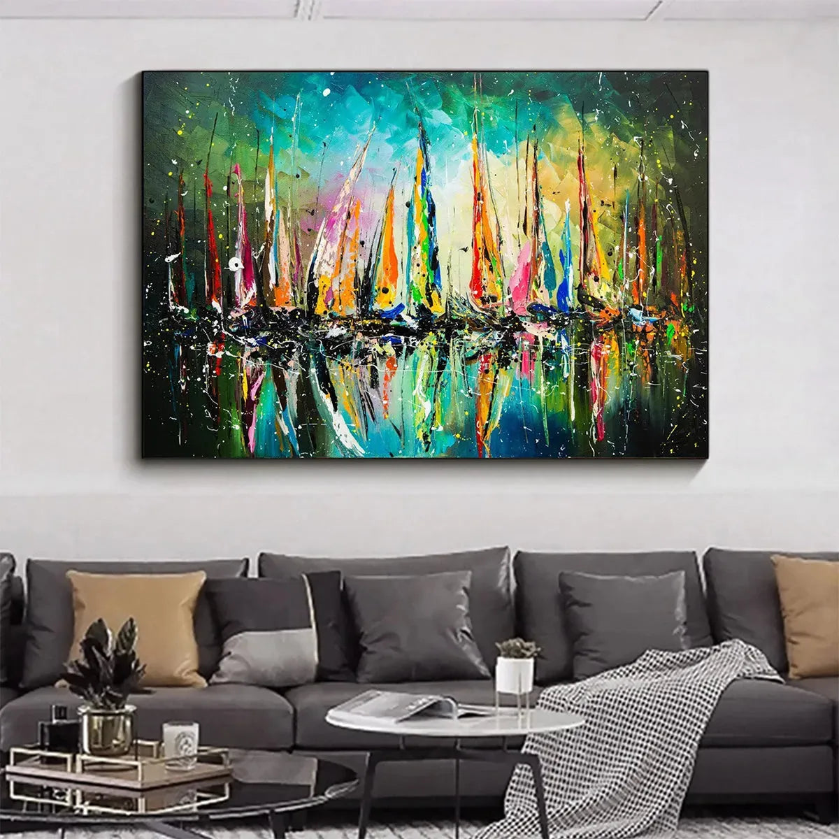 VIVID REGATTA: Panoramic Sailboat Painting