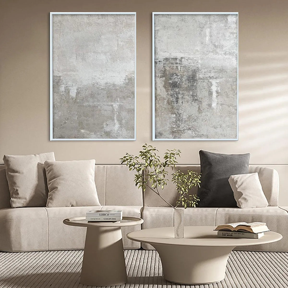 GREY ABSTRACT TEXTURED DIPTYCH: Textured Abstract Painting Set of 2, Vertical Wall Art