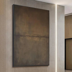 Umber Abstract Landscape painting by Liam O'Connell: Earthy, minimalist art with subtle texture, framed, perfect for home.