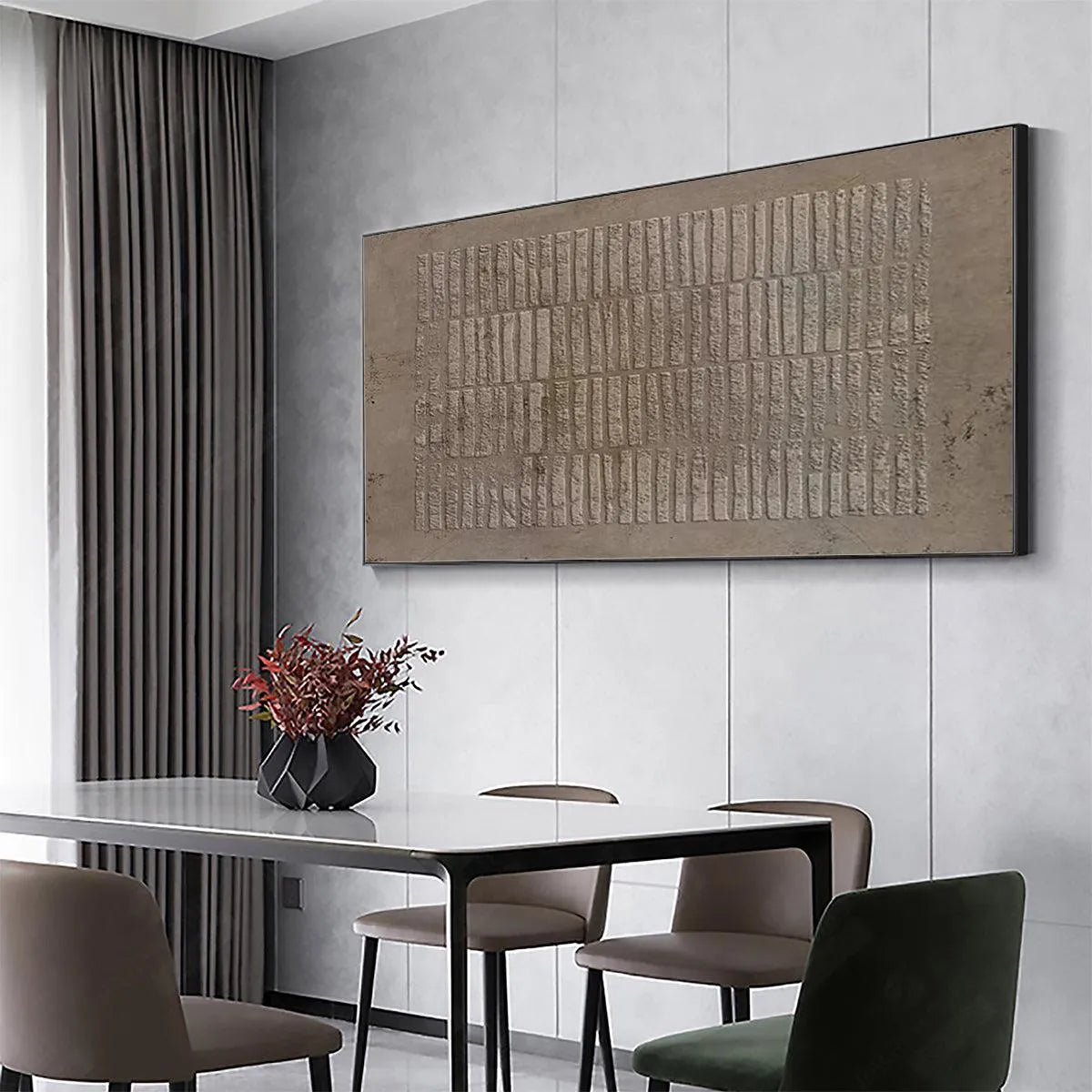 TEXTURED RECTANGLE ARRAY: Minimalist Textured Painting in Brown