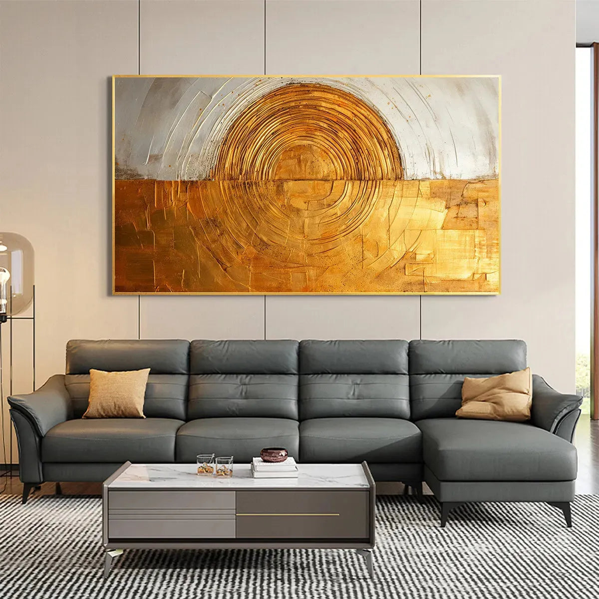 GOLDEN ERA: Panoramic Abstract Oil Painting with Gold and Silver