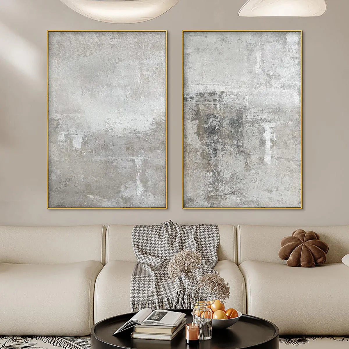 GREY ABSTRACT TEXTURED DIPTYCH: Textured Abstract Painting Set of 2, Vertical Wall Art