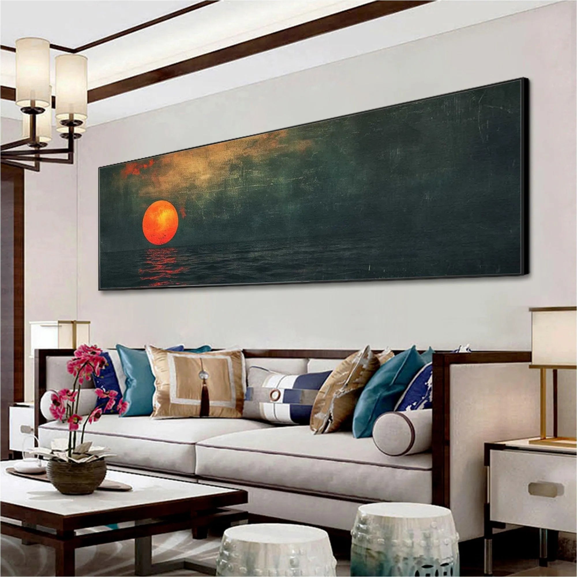 BLOOD MOON PANORAMIC: Sunset Painting, Panoramic Wall Art