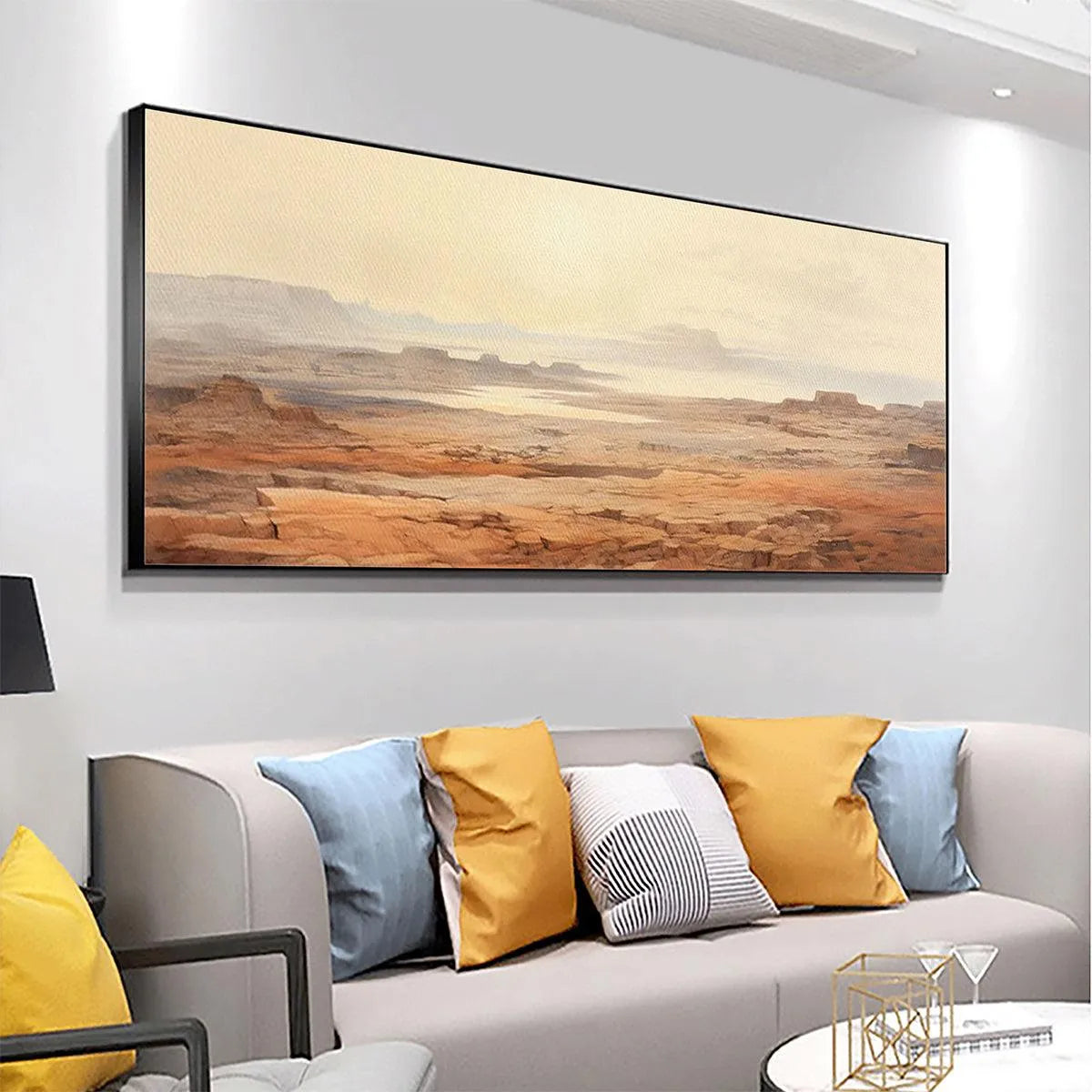 DESERT MIST PANORAMIC: Desert Landscape Painting, Panoramic Wall Art, Minimalist Decor