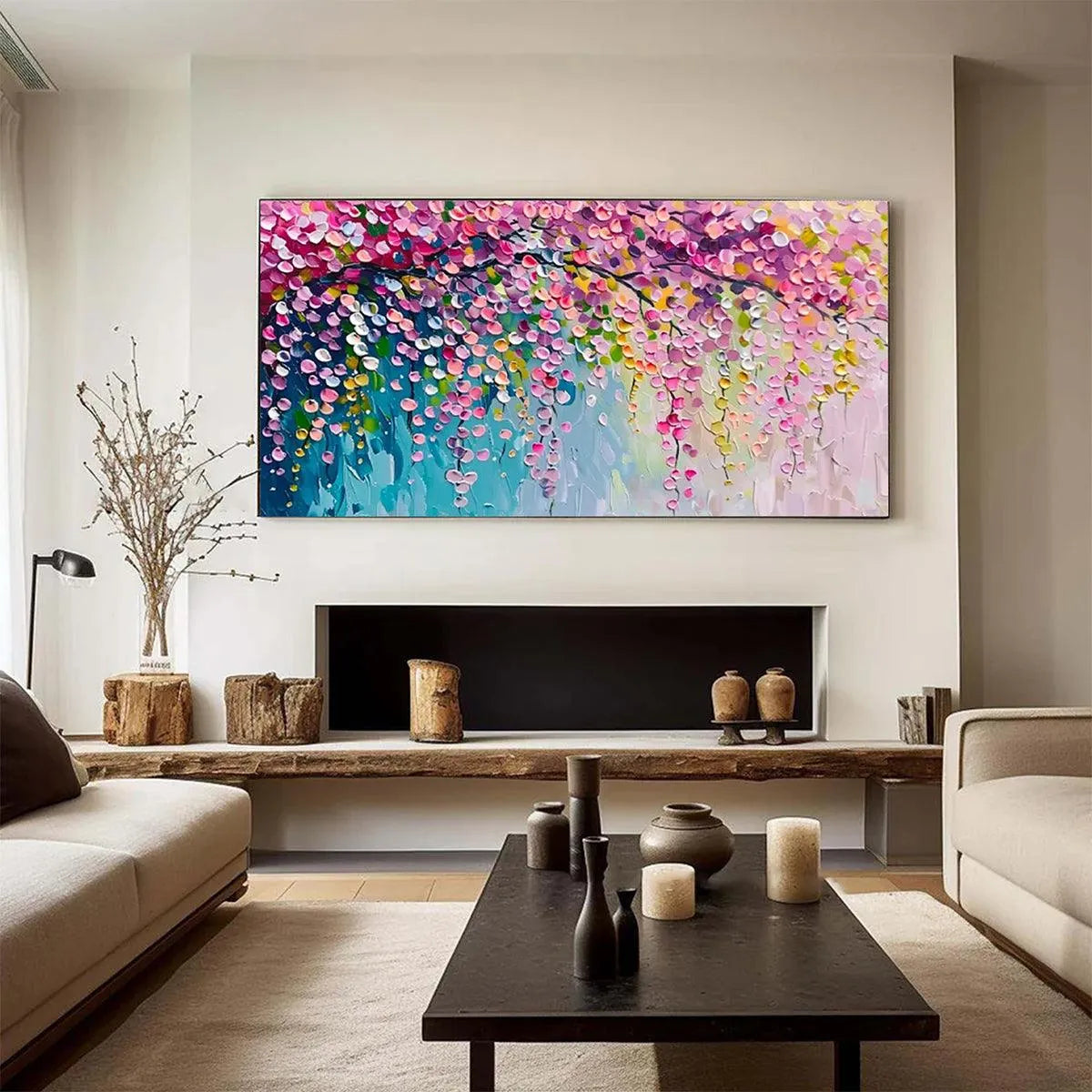 WISTERIA CASCADE: Textured Impressionist Floral Painting, Horizontal Wall Art