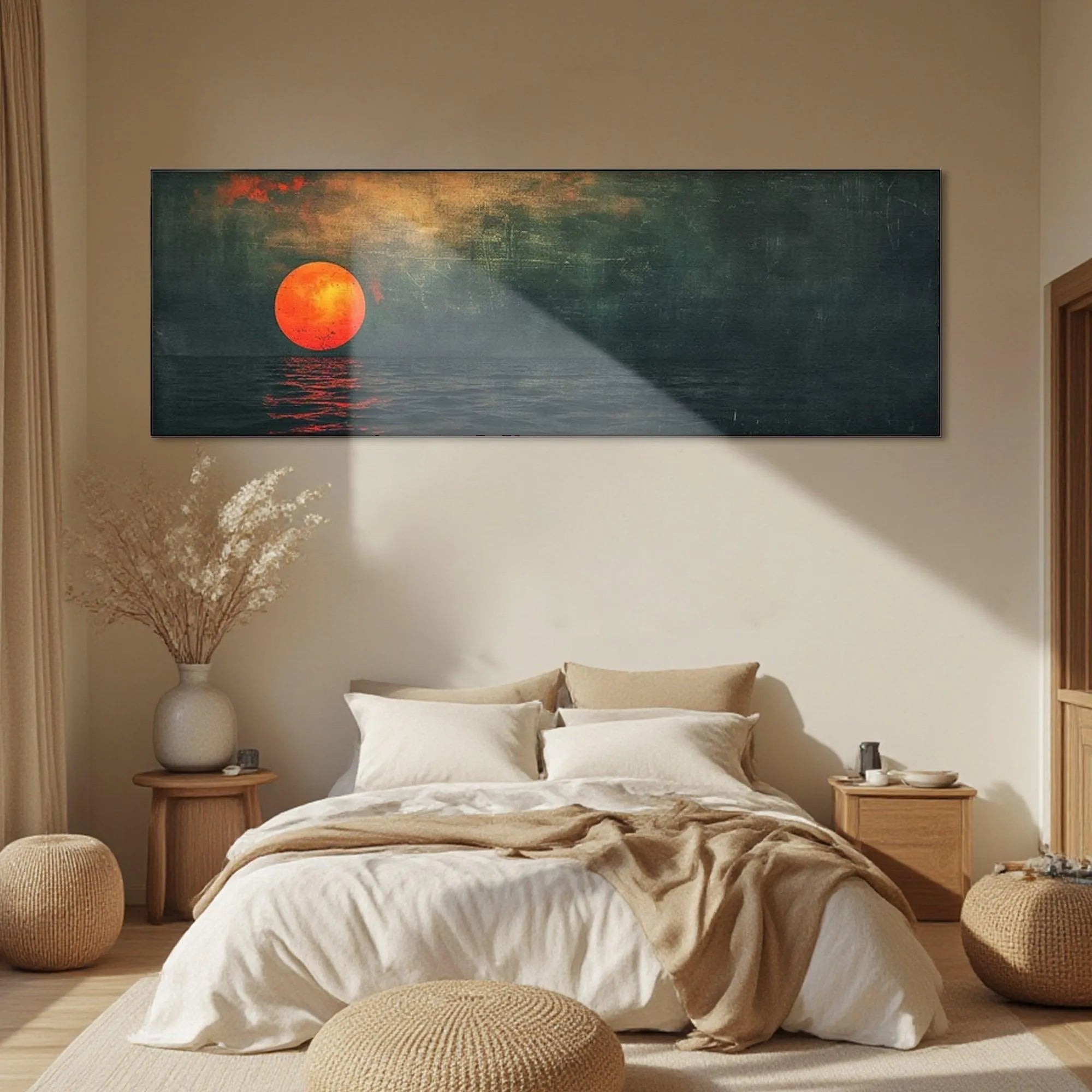 BLOOD MOON PANORAMIC: Sunset Painting, Panoramic Wall Art