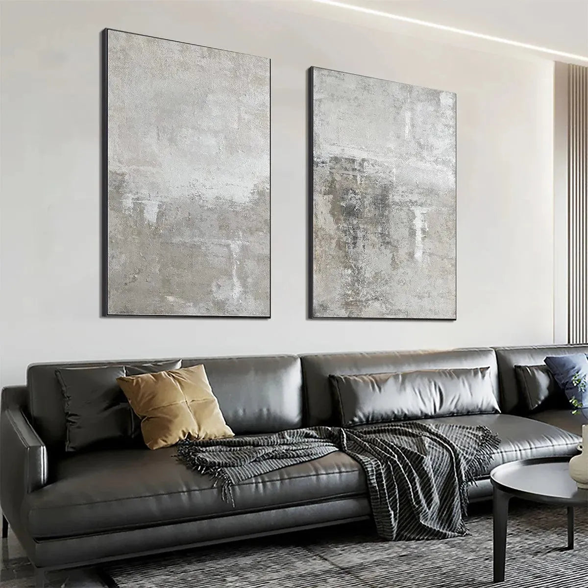 Grey Diptych | Textured Abstract Art | 2-Piece Set