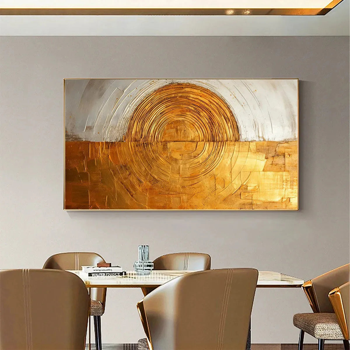 GOLDEN ERA: Panoramic Abstract Oil Painting with Gold and Silver