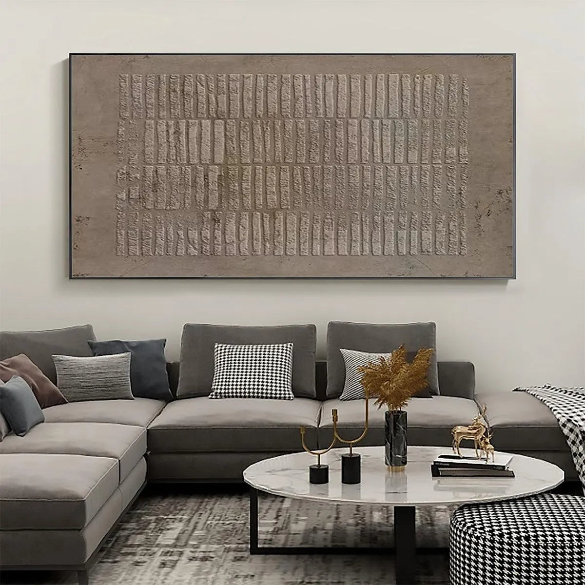 TEXTURED RECTANGLE ARRAY: Minimalist Textured Painting in Brown