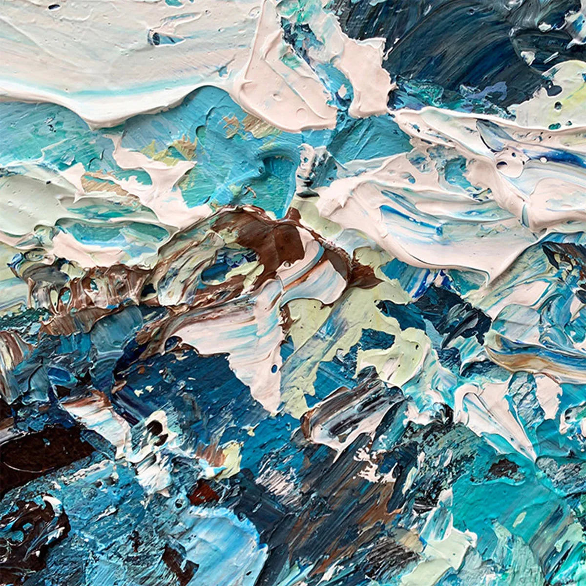 Azure Depths: Impasto Seascape Oil Painting in Blues and Greens on