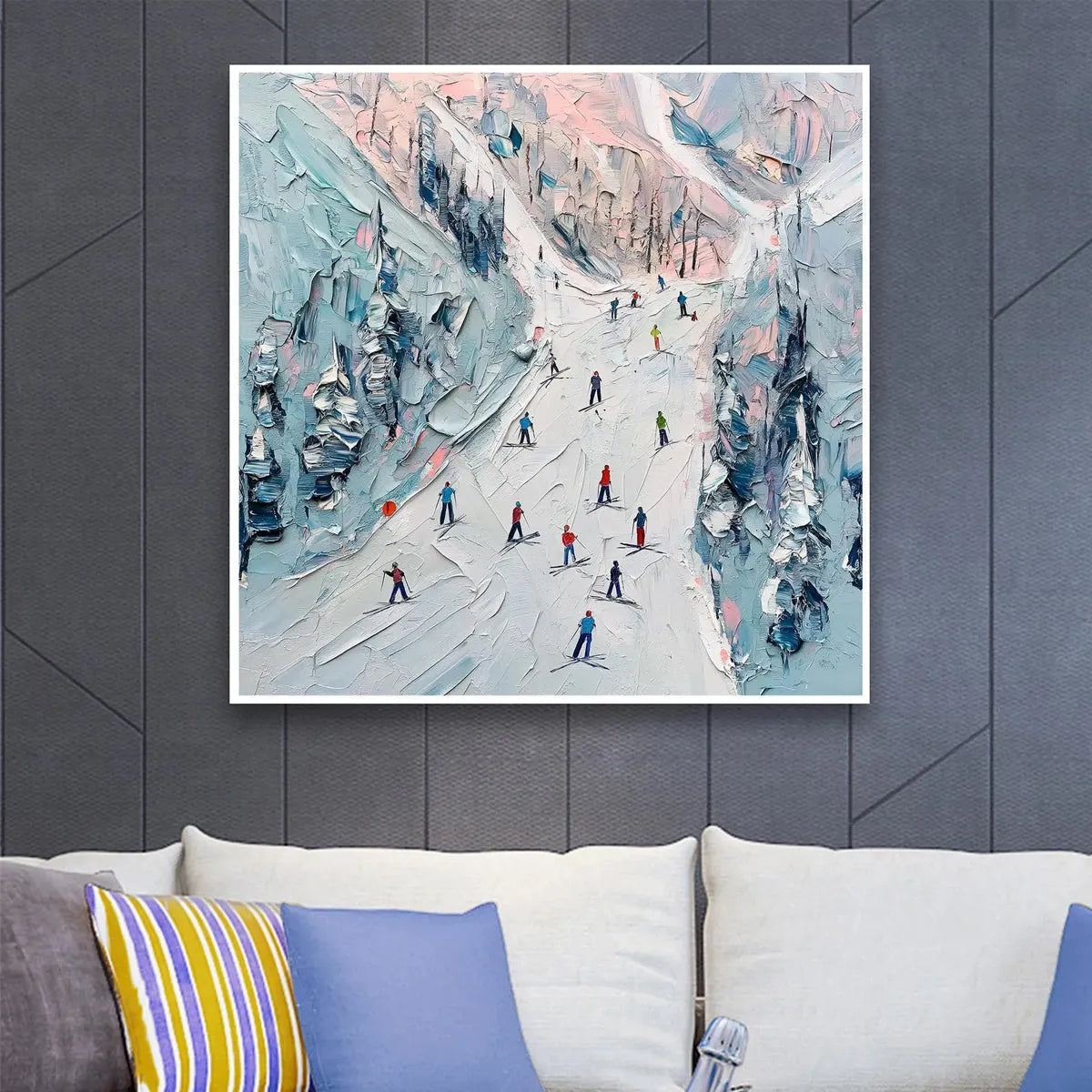 SLOPE LIFE: Textured Impasto Ski Slope Scene on Square Canvas