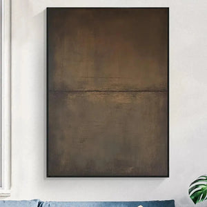Liam O'Connell Umber Abstract Landscape. Earthy brown abstract painting with subtle texture, framed artwork.