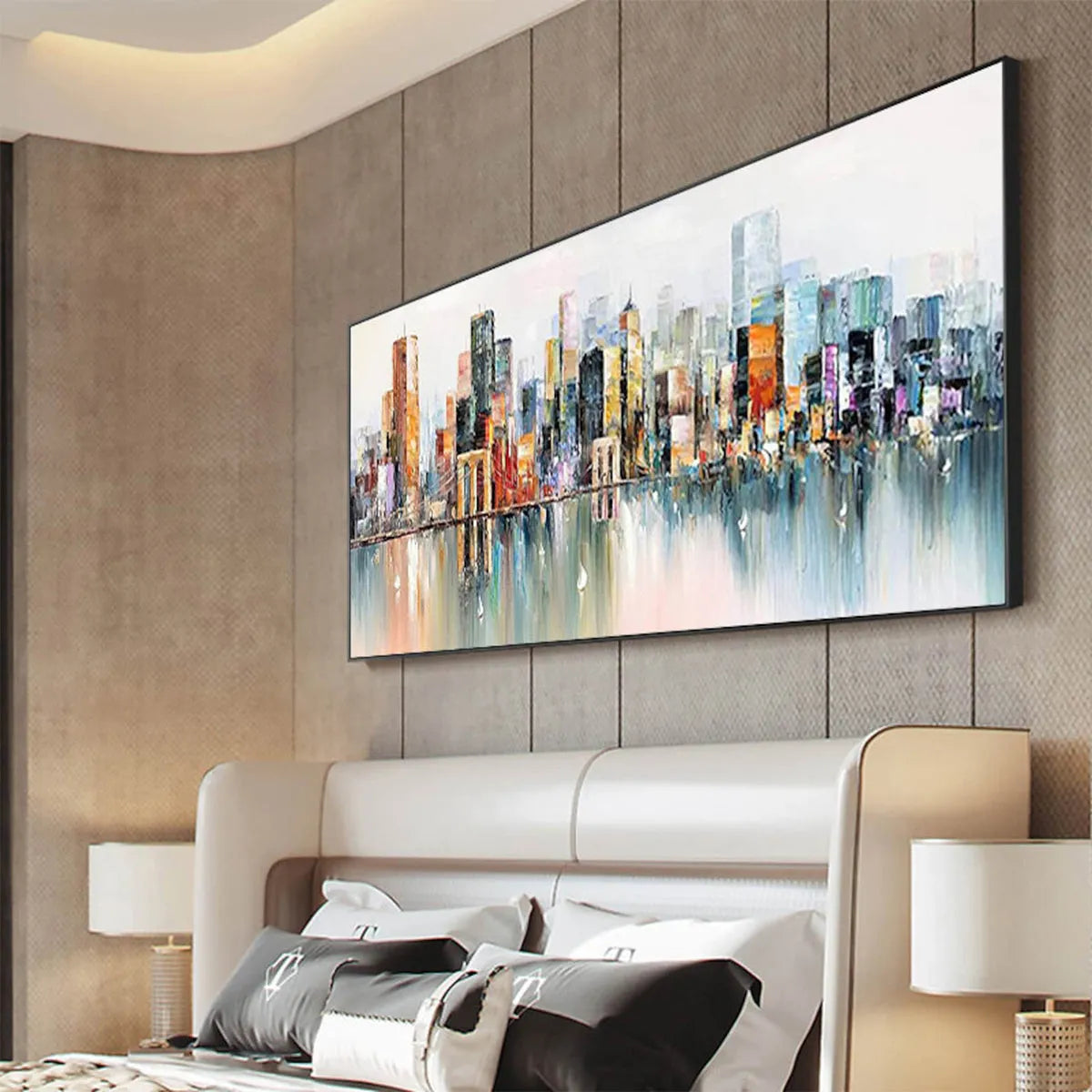 METROPOLITAN REFLECTIONS: Panoramic Cityscape Oil Painting