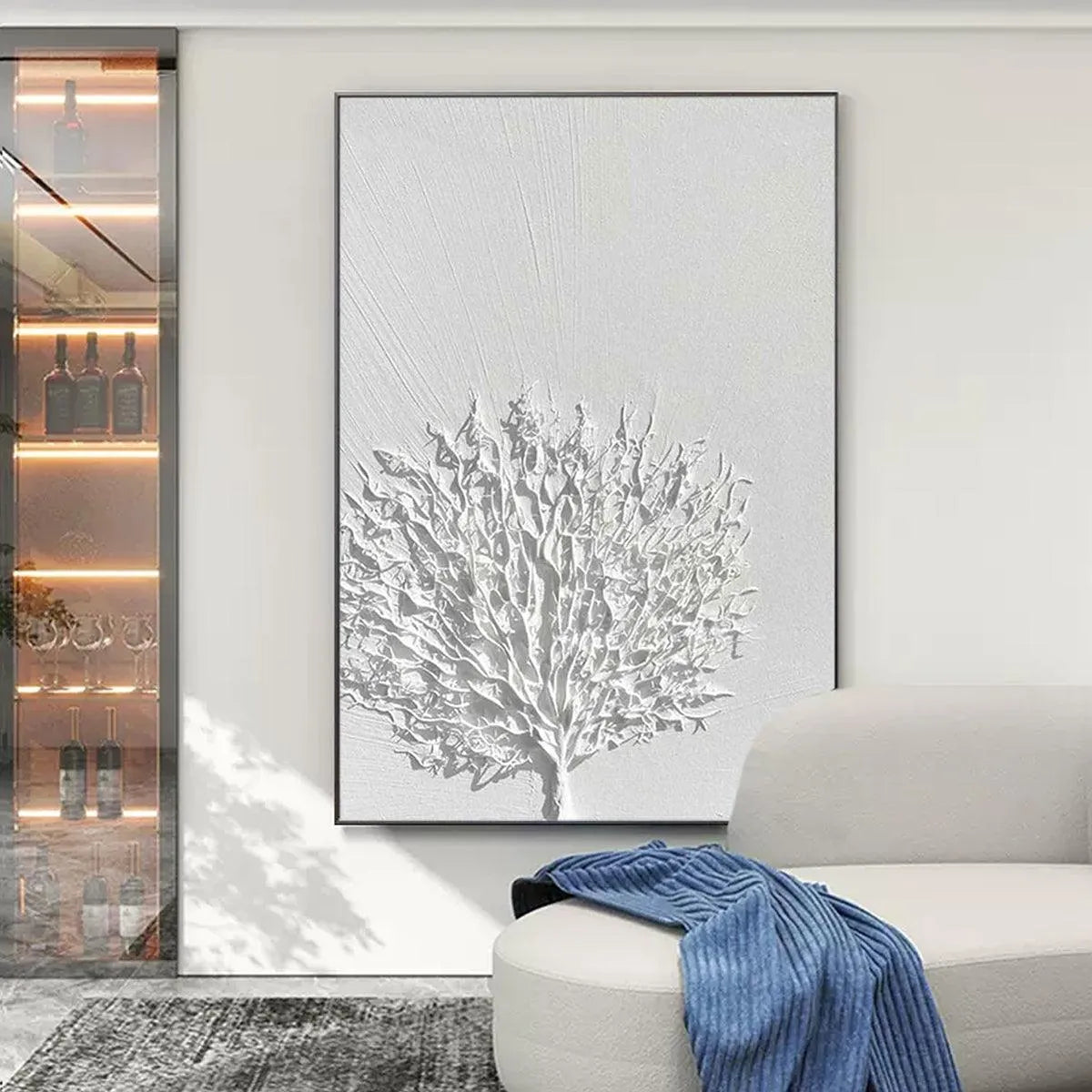 WHITE TEXTURED TREE: Textured Floral Wall Art