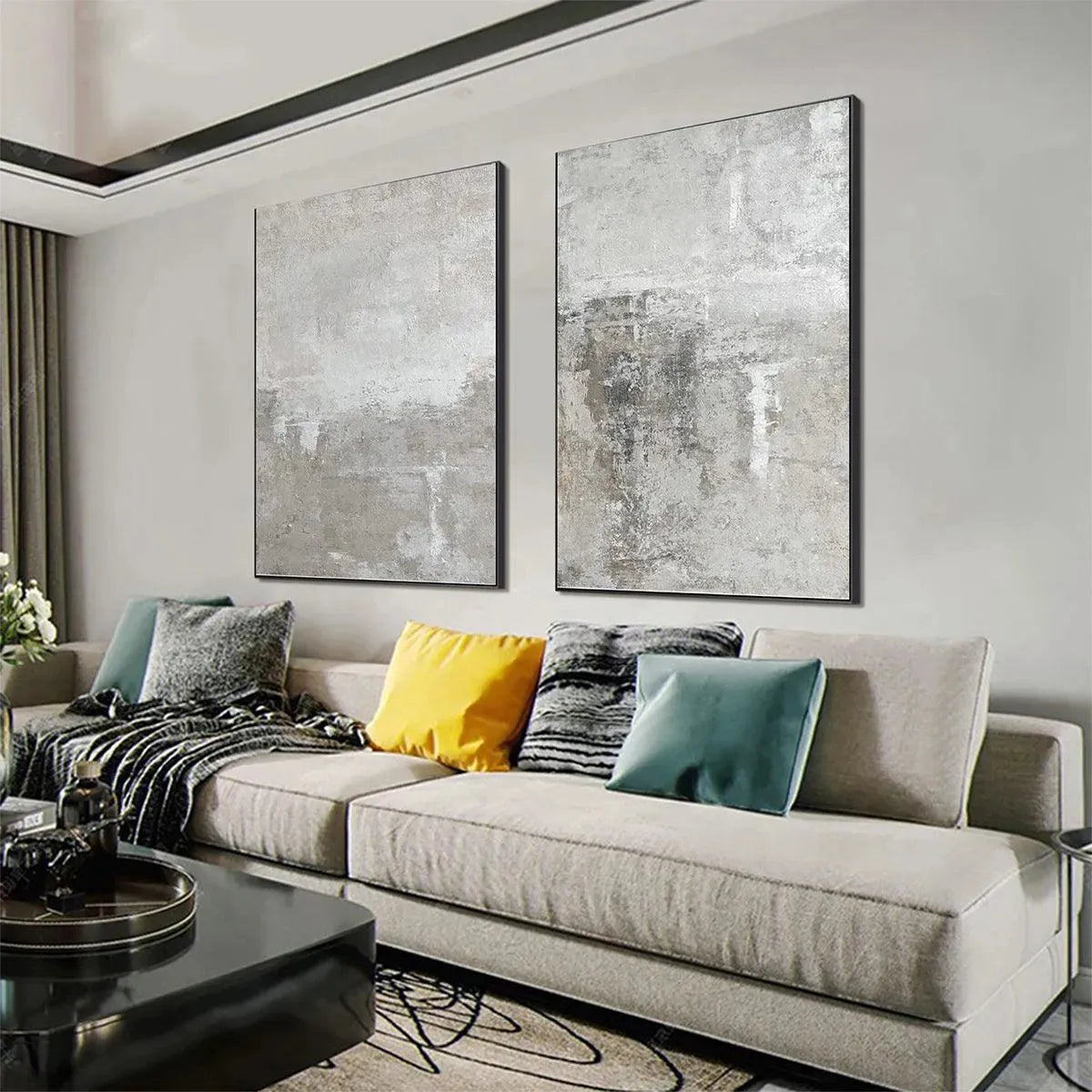 Grey Diptych | Textured Abstract Art | 2-Piece Set