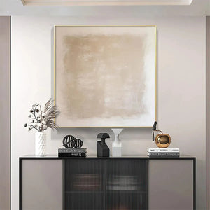 DESERT SANDS painting by Javier Ramirez, beige textured art, gold frame, modern space, MontCarta.