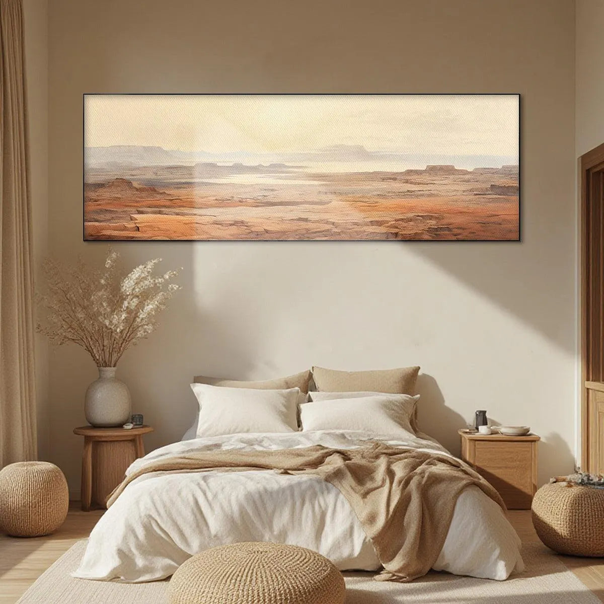 DESERT MIST PANORAMIC: Desert Landscape Painting, Panoramic Wall Art, Minimalist Decor