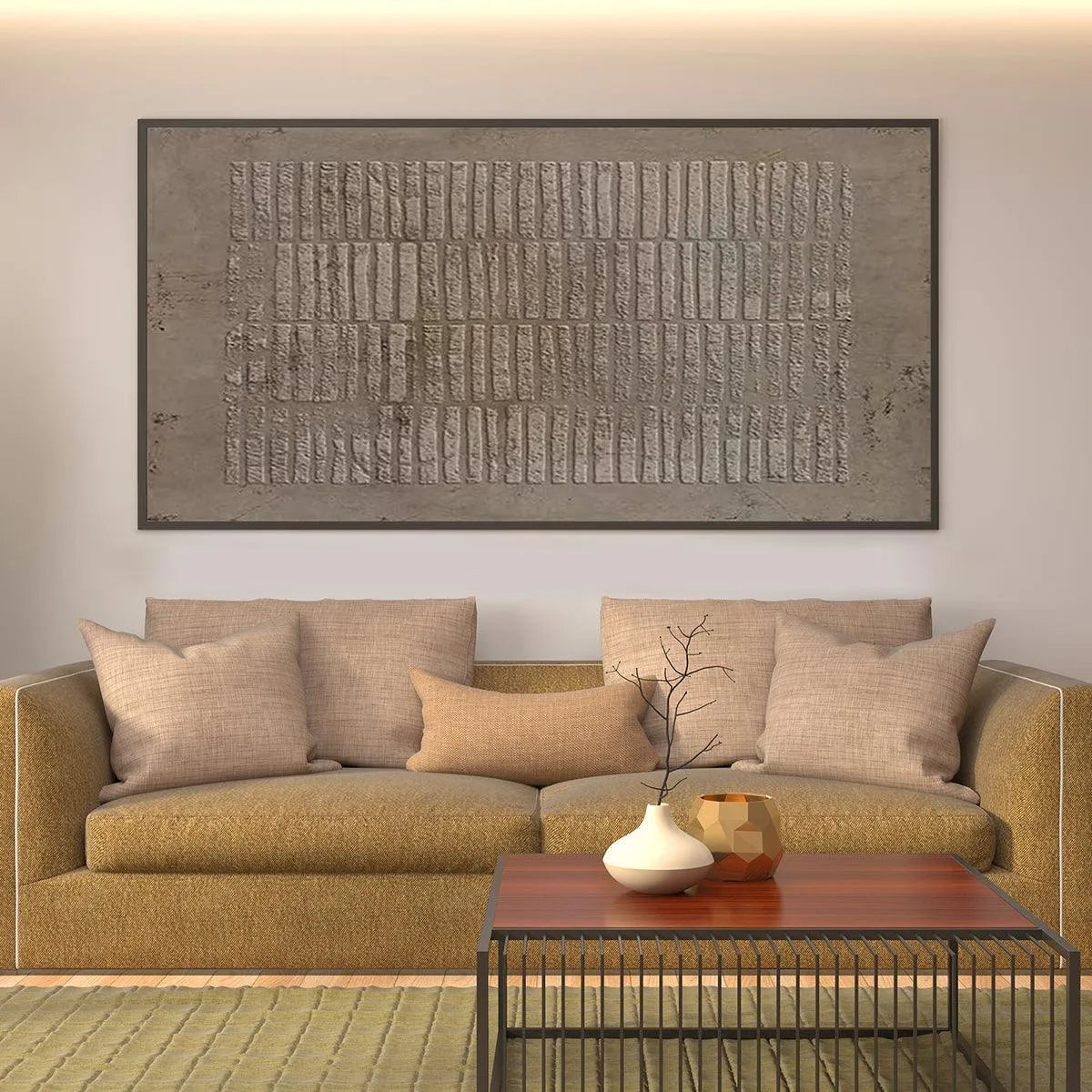 TEXTURED RECTANGLE ARRAY: Minimalist Textured Painting in Brown