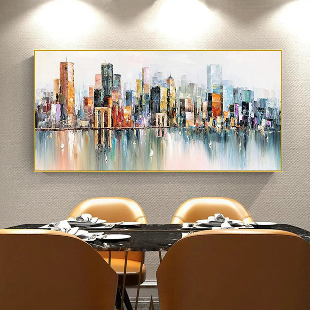 METROPOLITAN REFLECTIONS: Panoramic Cityscape Oil Painting