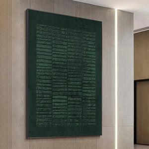 Dark Green Textured Grid painting by Javier Ramirez, vertical artwork with minimalist style, modern home decor