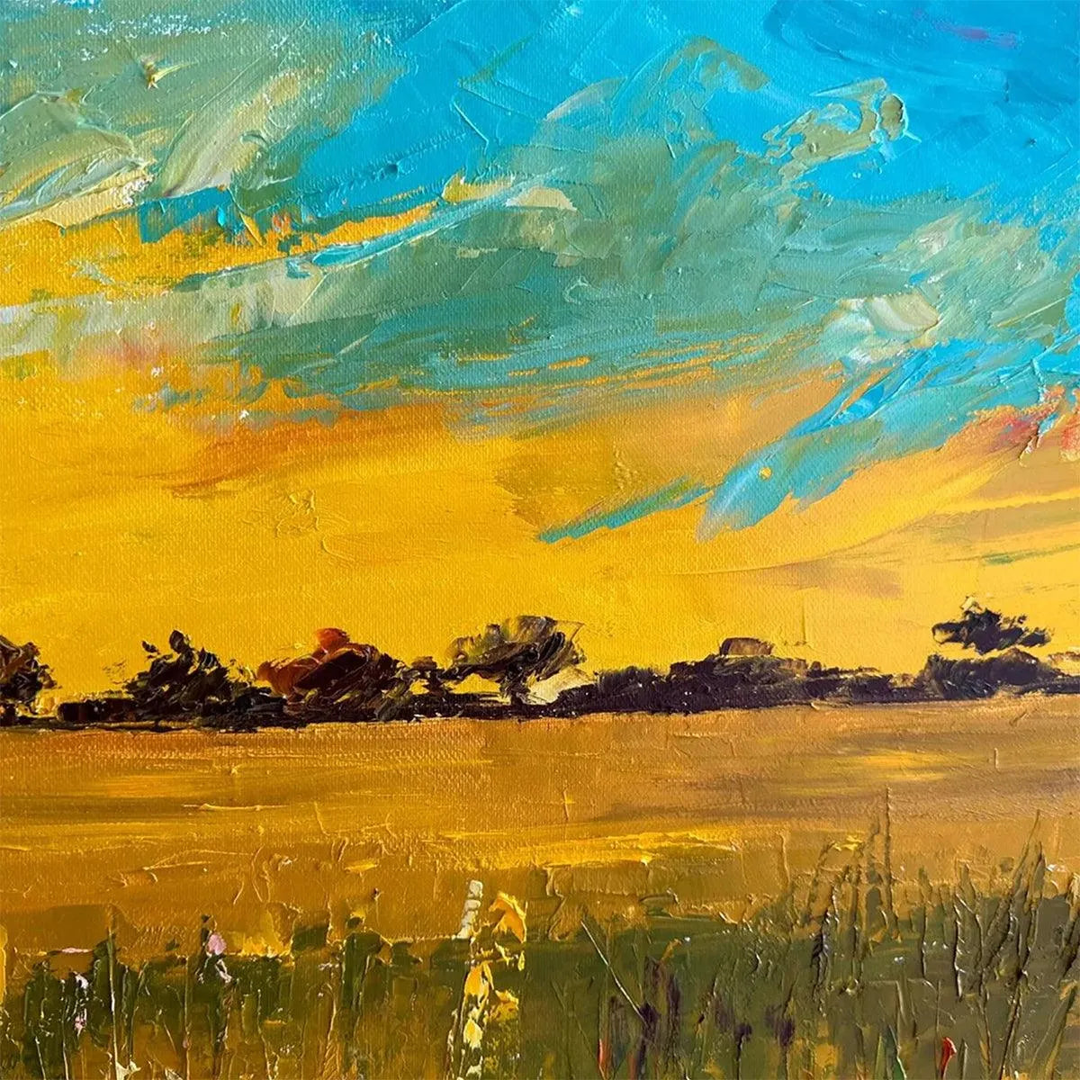 GOLDEN SUNSET FIELD: Landscape Painting of a Wheat Field at Sunset