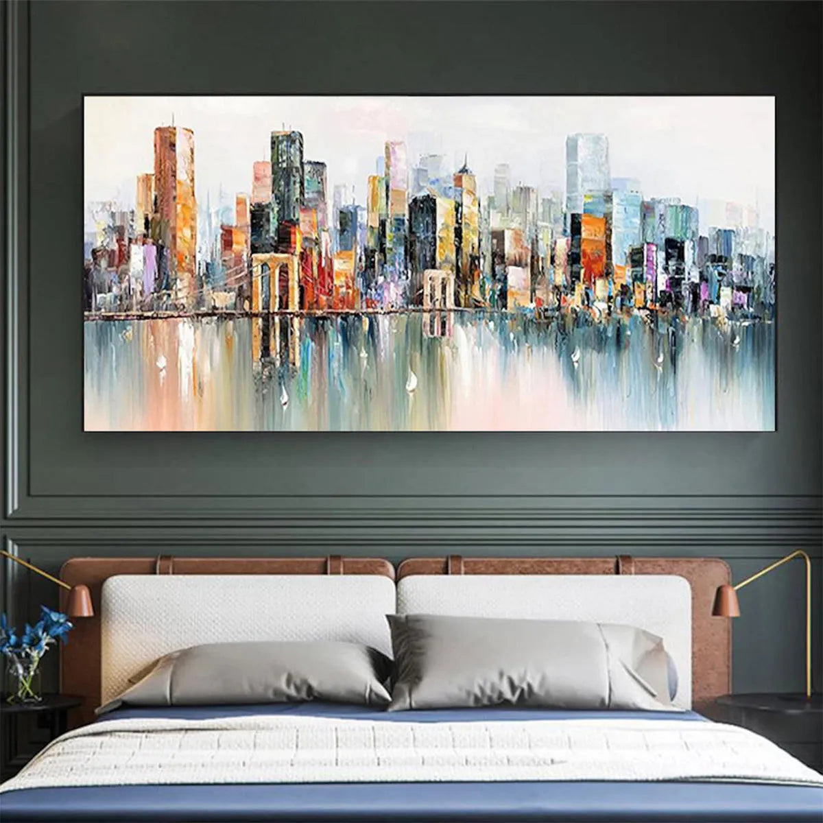 METROPOLITAN REFLECTIONS: Panoramic Cityscape Oil Painting